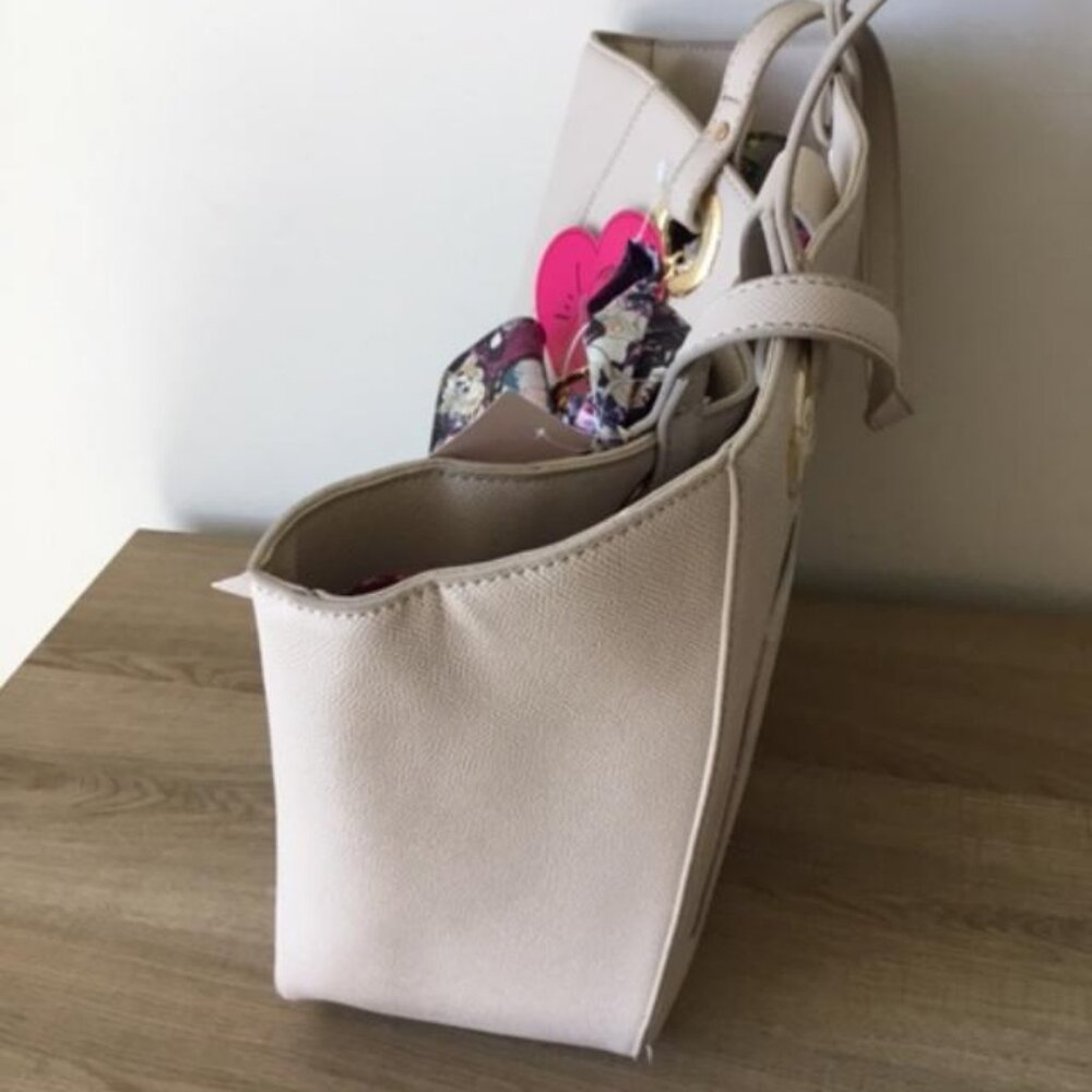 Betsey Johnson Cream Tote with Floral Scarf and Detachable Pouch - Picture 5 of 11